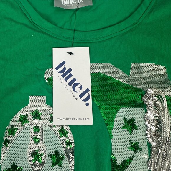 Blue B. Sequin Cowgirl Boot Graphic Tee Kelly Green Size Large - Picture 6 of 7